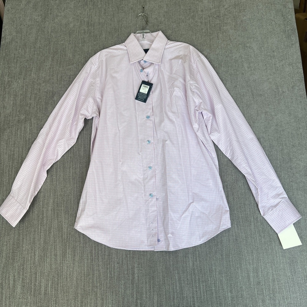 David Donahue Dress Shirt Men 16 x 34/35 Cherry Pink Check Luxury Designer